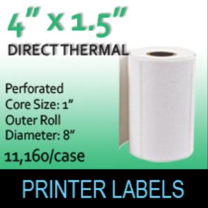 Direct Thermal Labels 4" x 1.5" Perf